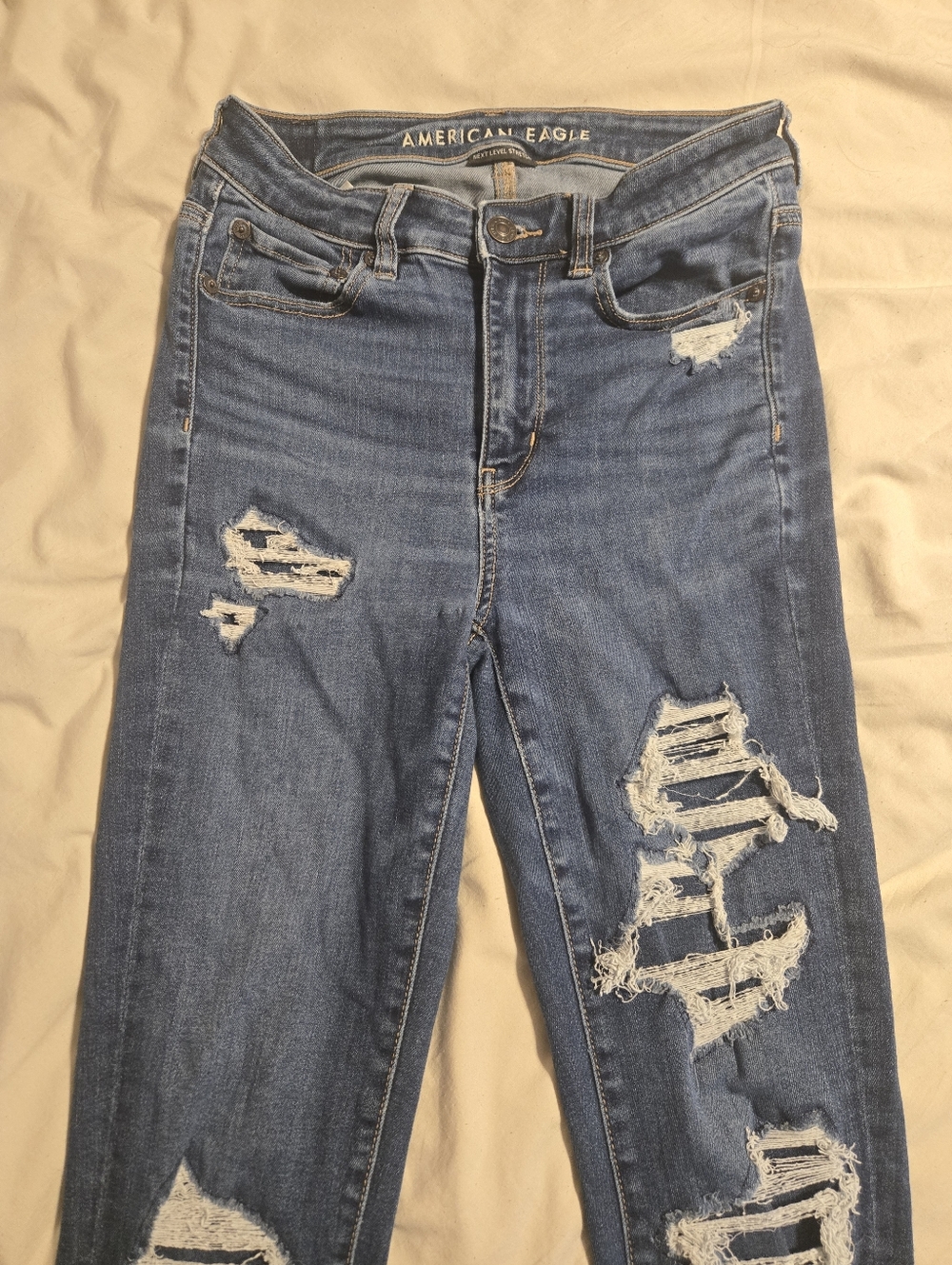 American Eagle Distressed Skinny Jeans Size 6 Long Stretch Ripped Denim